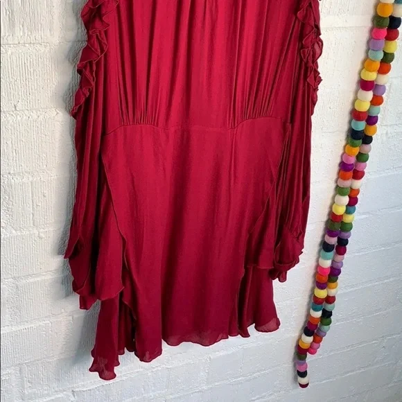 IRO Ruffle Cold Shoulder Layered Open Back Long Sleeve Mock Neck Dress - Picture 3 of 11